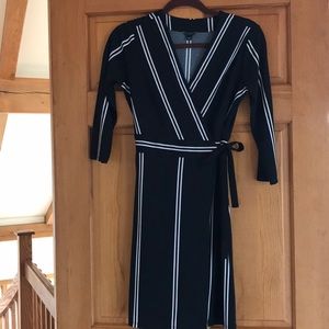 Ann Taylor Black and Striped Wrap Dress